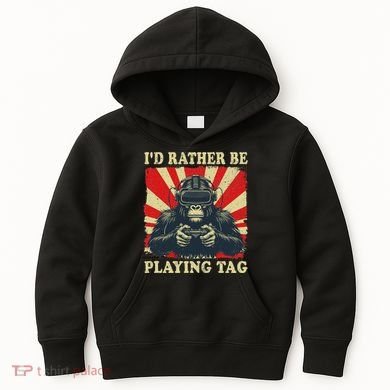 ID Rather Be Playing Tag Gorilla Monke Tag Gorilla Vr Gamer Kids Hoodie