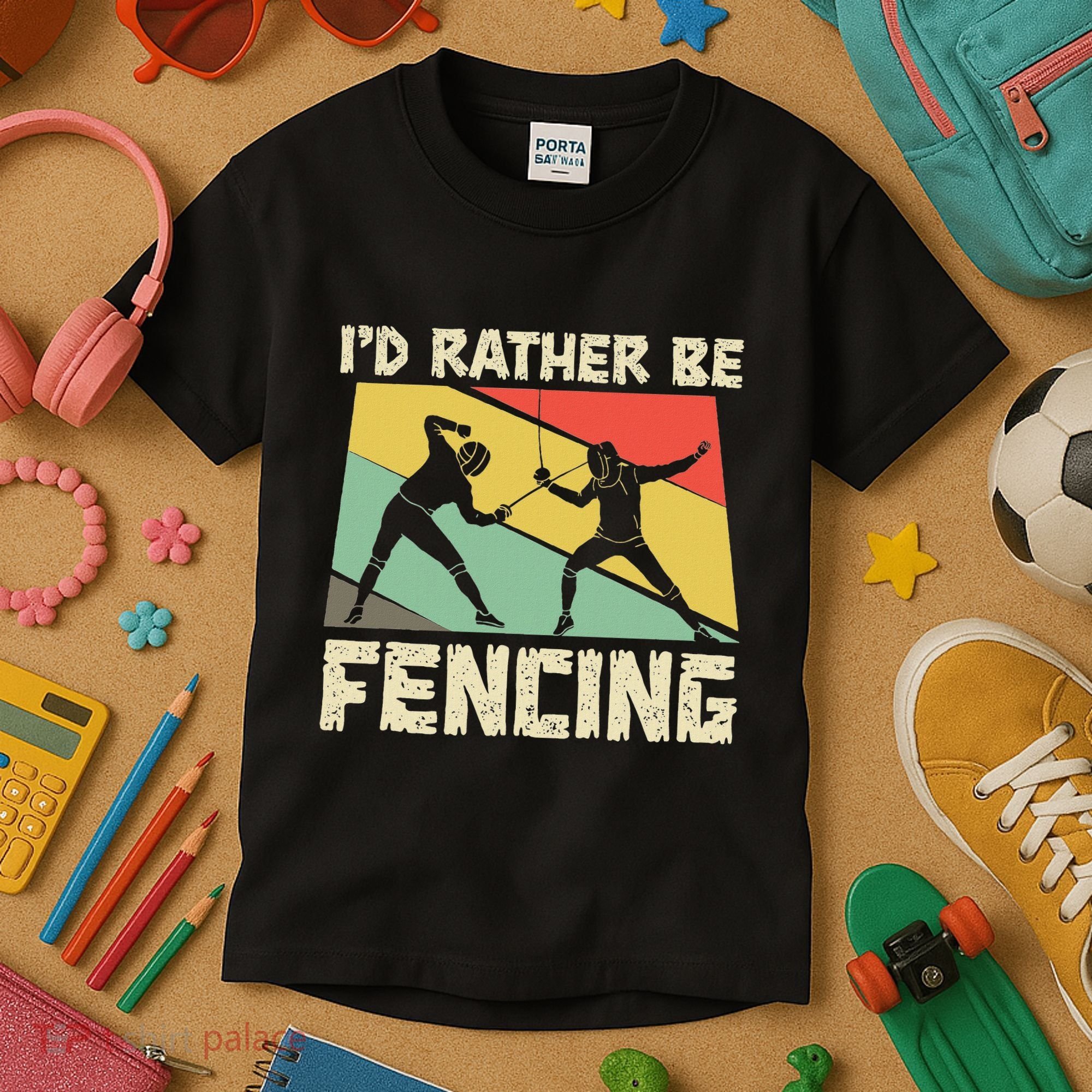 ID Rather Be Fencing Funny Sword Saber Epee Fencer Gifts Kids T-Shirt