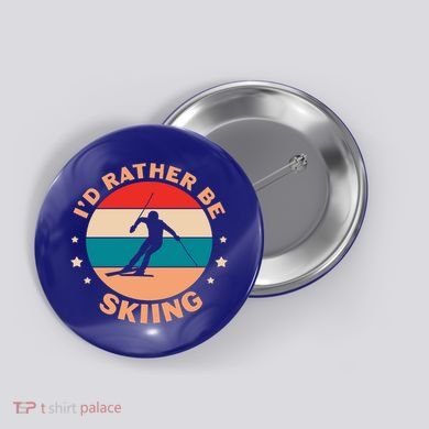 Id Rather Be Skiing Ski Skier Retro Vintage Gift Button