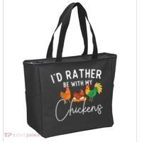 ID Rather Be With My Chickens Chicken Lover Farming Tote Bag thumb 2