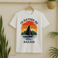 ID Rather Be Sailing Vintage Sunset Boating T-Shirt thumb 2