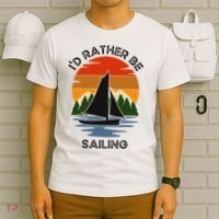 ID Rather Be Sailing Vintage Sunset Boating T-Shirt thumb 6