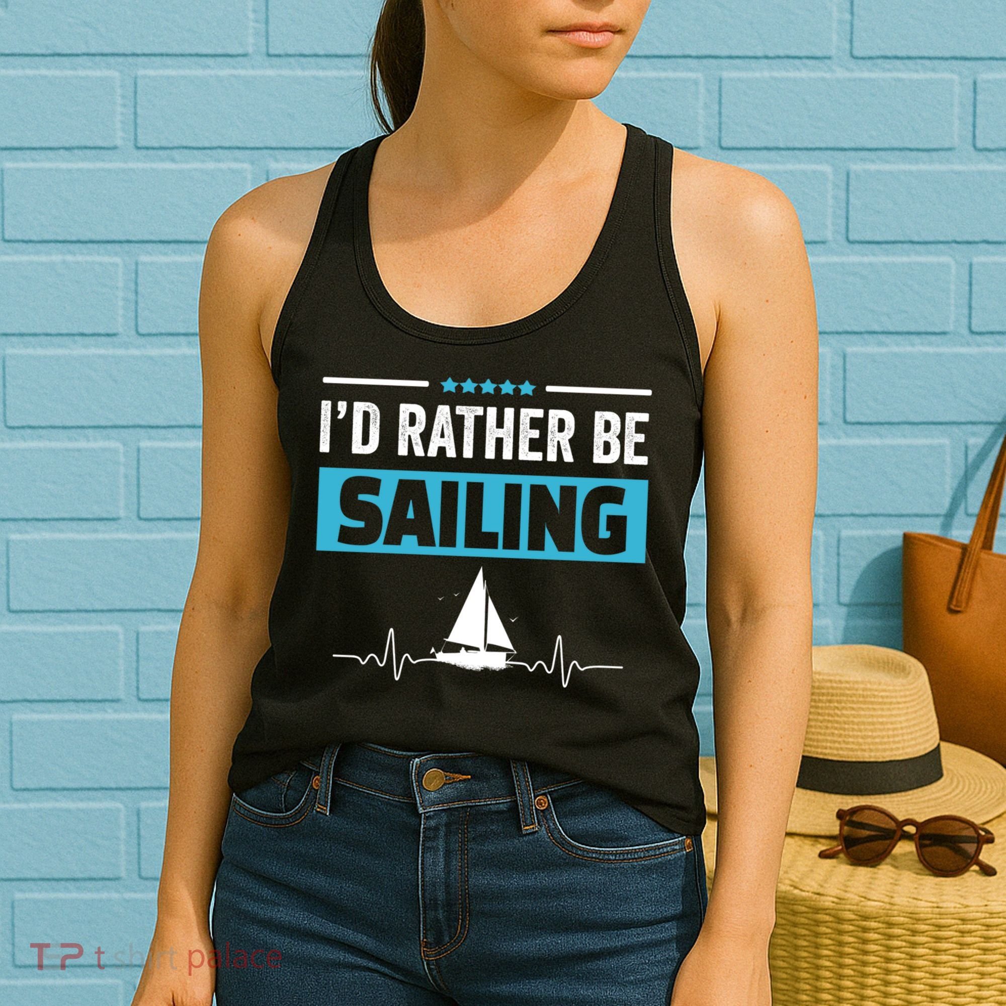 I'd Rather Be Sailing Boat Captain Sailboat Seafarer Sailor Gift Women's Tank Top