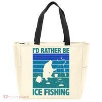 I'd Rather Be Ice Fishing Hobby Retro Gift Tote Bag thumb 0