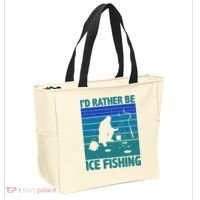 I'd Rather Be Ice Fishing Hobby Retro Gift Tote Bag thumb 2