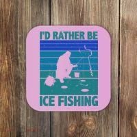 I'd Rather Be Ice Fishing Hobby Retro Gift Coaster thumb 0