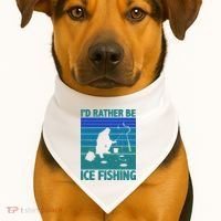 I'd Rather Be Ice Fishing Hobby Retro Gift USA-Made Doggie Bandana thumb 1