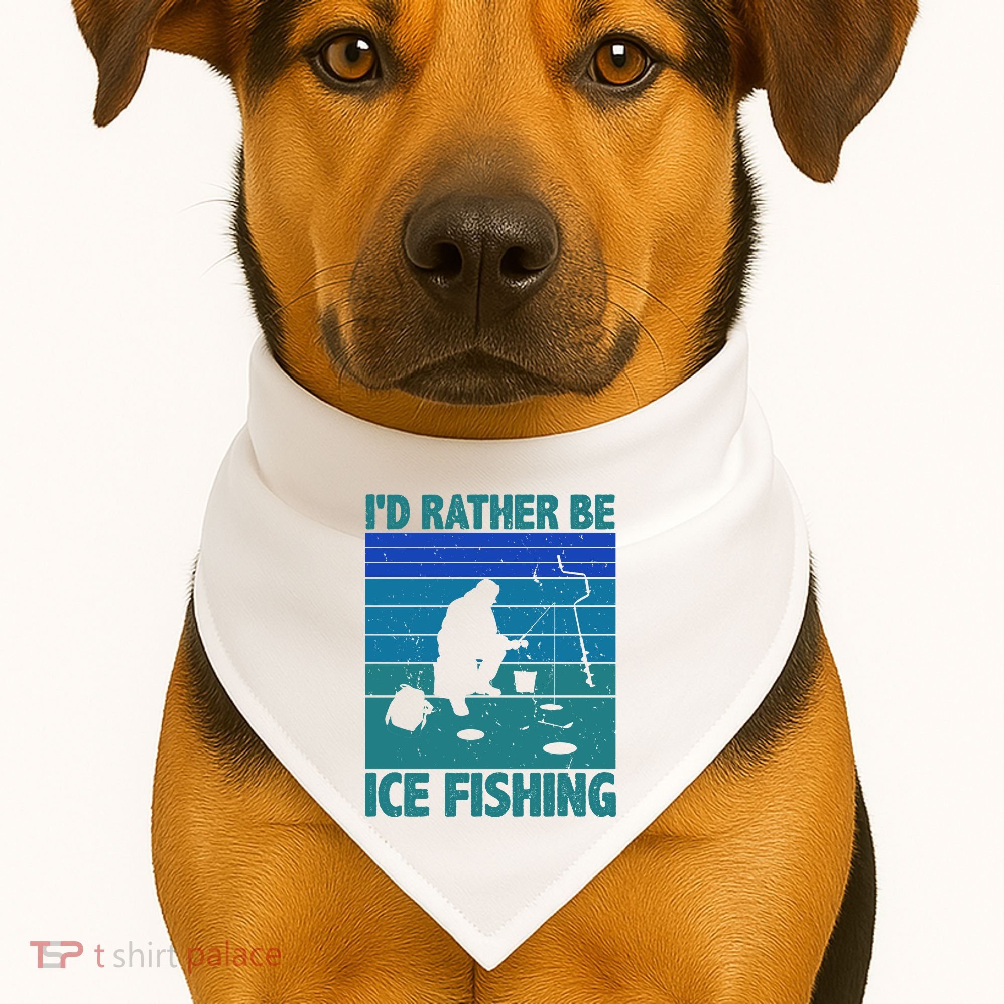 I'd Rather Be Ice Fishing Hobby Retro Gift USA-Made Doggie Bandana