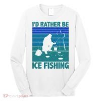 I'd Rather Be Ice Fishing Hobby Retro Gift Long Sleeve Shirt thumb 0