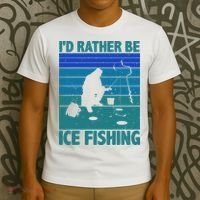 I'd Rather Be Ice Fishing Hobby Retro Gift T-Shirt thumb 3