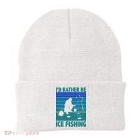 I'd Rather Be Ice Fishing Hobby Retro Gift Beanie thumb 0