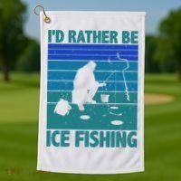 I'd Rather Be Ice Fishing Hobby Retro Gift Golf Towel thumb 1