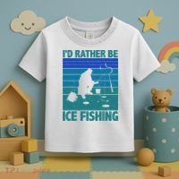 I'd Rather Be Ice Fishing Hobby Retro Gift Toddler T-Shirt thumb 3