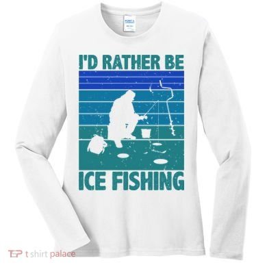 I'd Rather Be Ice Fishing Hobby Retro Gift Women's Long Sleeve Shirt