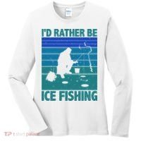 I'd Rather Be Ice Fishing Hobby Retro Gift Women's Long Sleeve Shirt thumb 0