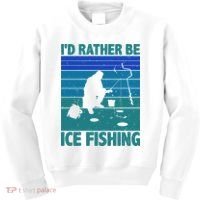 I'd Rather Be Ice Fishing Hobby Retro Gift Kids Sweatshirt thumb 0