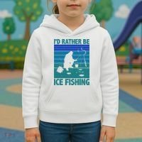 I'd Rather Be Ice Fishing Hobby Retro Gift Kids Hoodie thumb 3