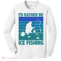 I'd Rather Be Ice Fishing Hobby Retro Gift Kids Long Sleeve Shirt thumb 0