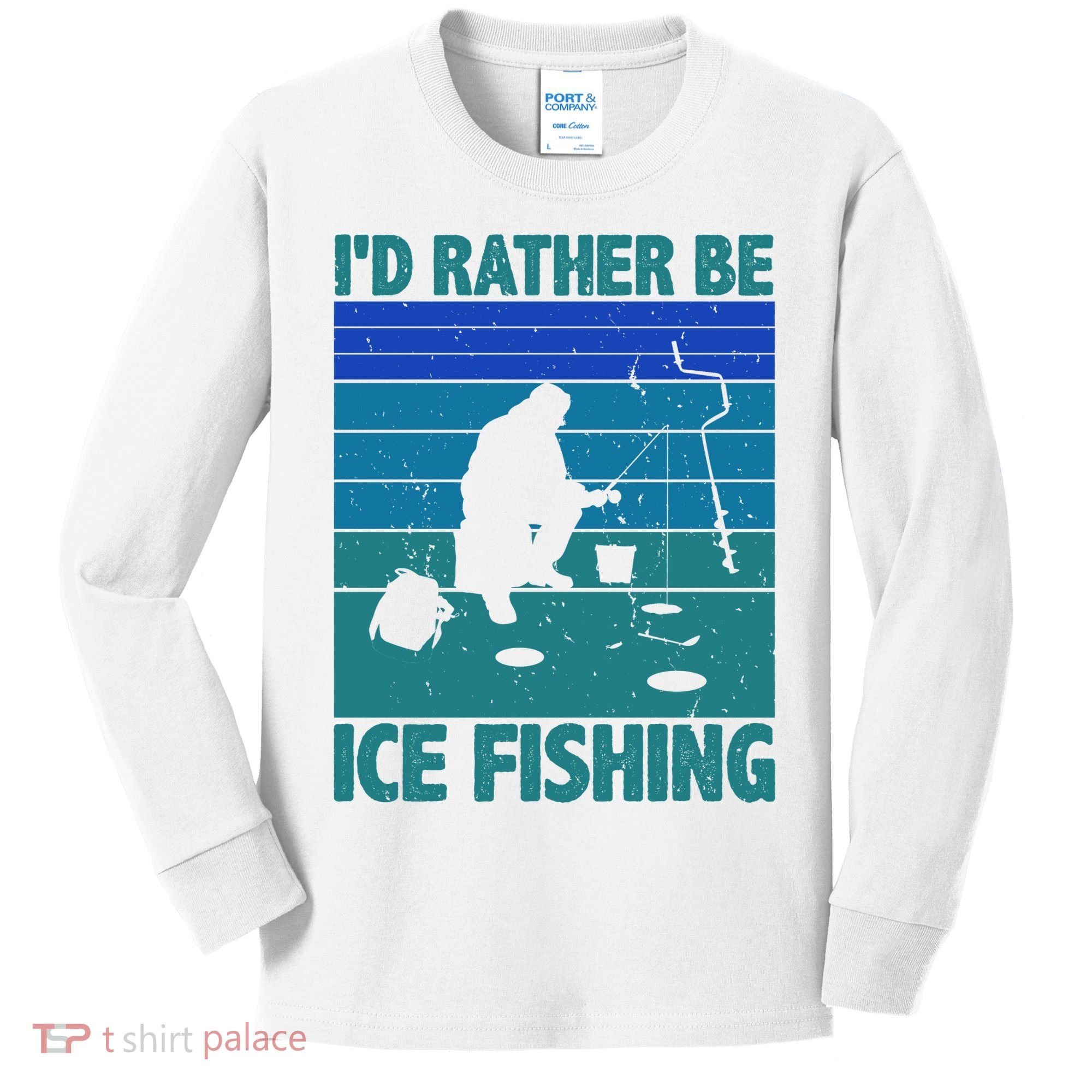 I'd Rather Be Ice Fishing Hobby Retro Gift Kids Long Sleeve Shirt