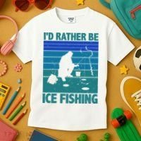 I'd Rather Be Ice Fishing Hobby Retro Gift Kids T-Shirt thumb 3