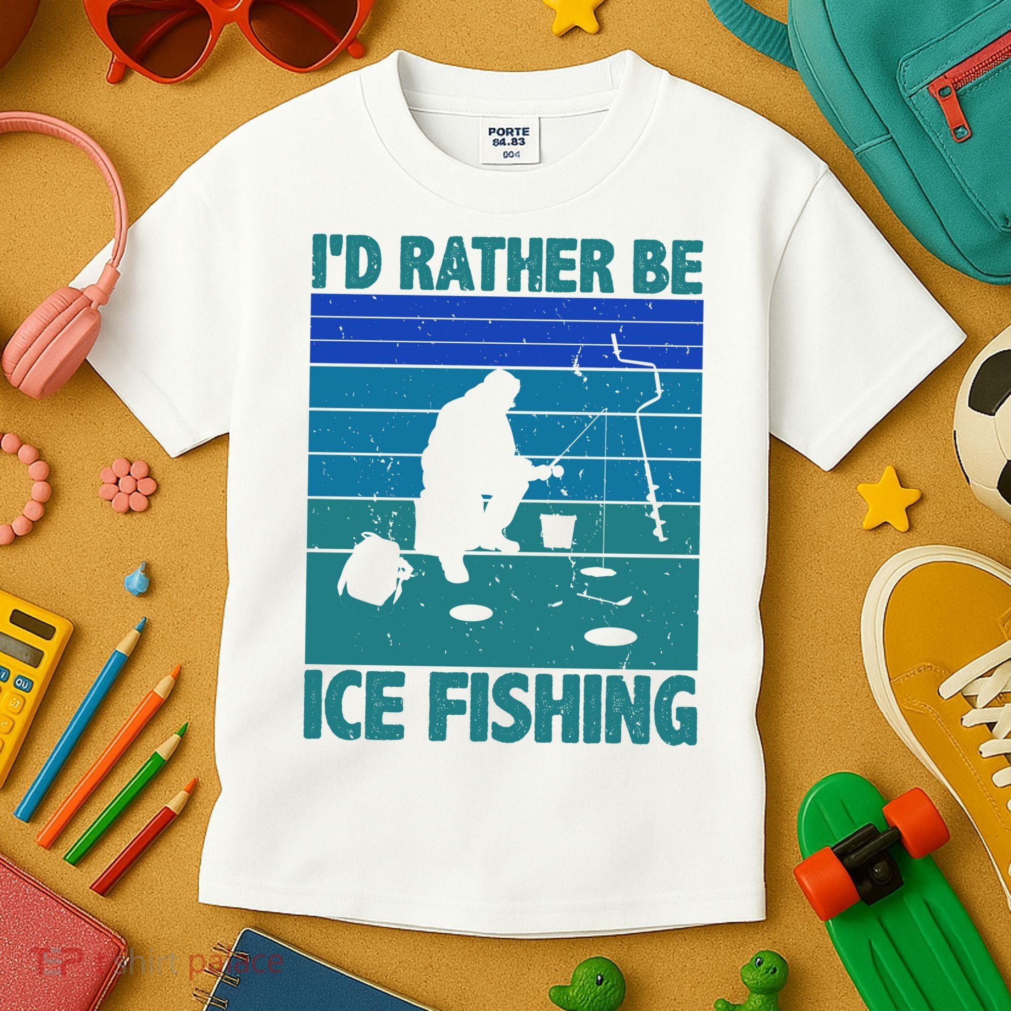 I'd Rather Be Ice Fishing Hobby Retro Gift Kids T-Shirt
