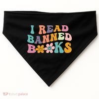 I Read Banned Books Retro Wavy USA-Made Doggie Bandana thumb 0