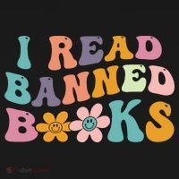 I Read Banned Books Retro Wavy USA-Made Doggie Bandana thumb 2