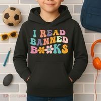 I Read Banned Books Retro Wavy Kids Hoodie thumb 2