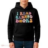 I Read Banned Books Retro Wavy Kids Hoodie thumb 4
