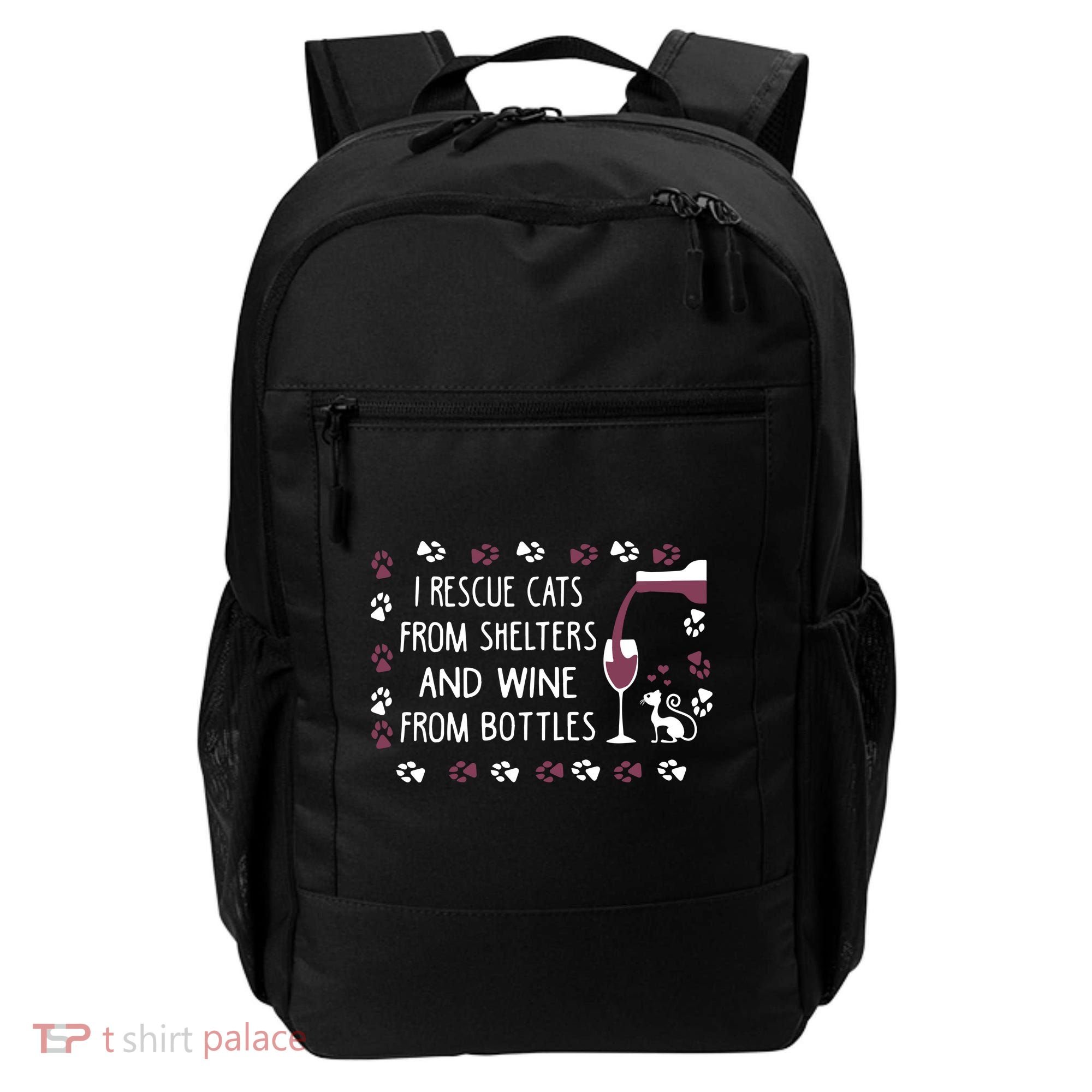 I Rescue Cats From Shelters And Wine From Bottles Wine Backpack