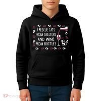I Rescue Cats From Shelters And Wine From Bottles Wine Kids Hoodie thumb 4