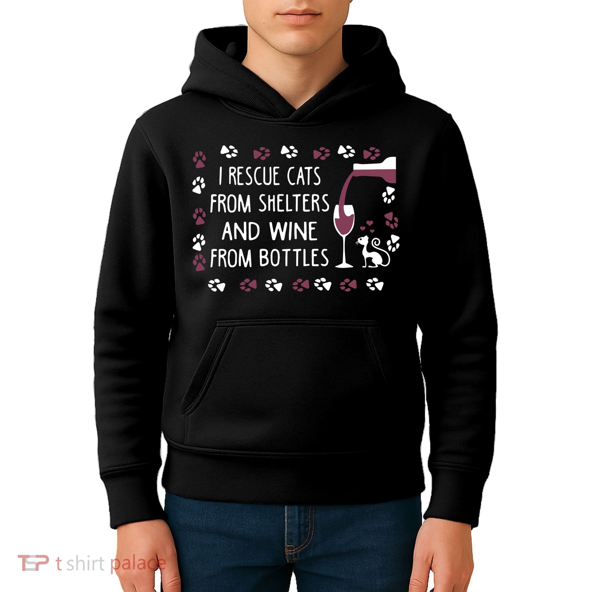 I Rescue Cats From Shelters And Wine From Bottles Wine Kids Hoodie