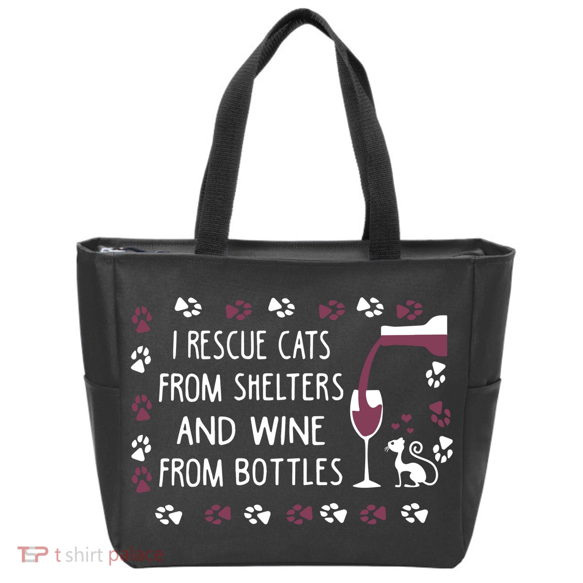 I Rescue Cats From Shelters And Wine From Bottles Wine Tote Bag