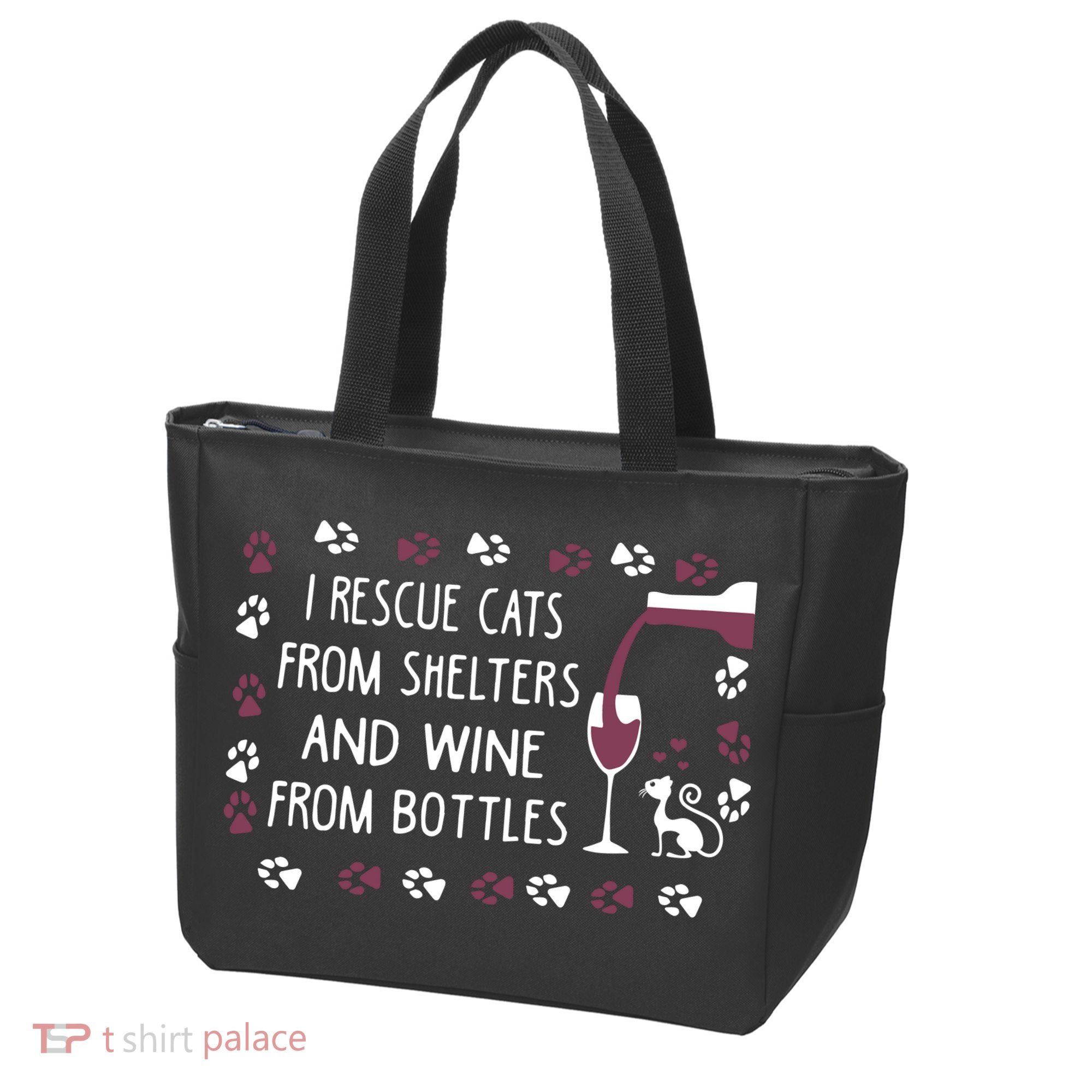 I Rescue Cats From Shelters And Wine From Bottles Wine Tote Bag