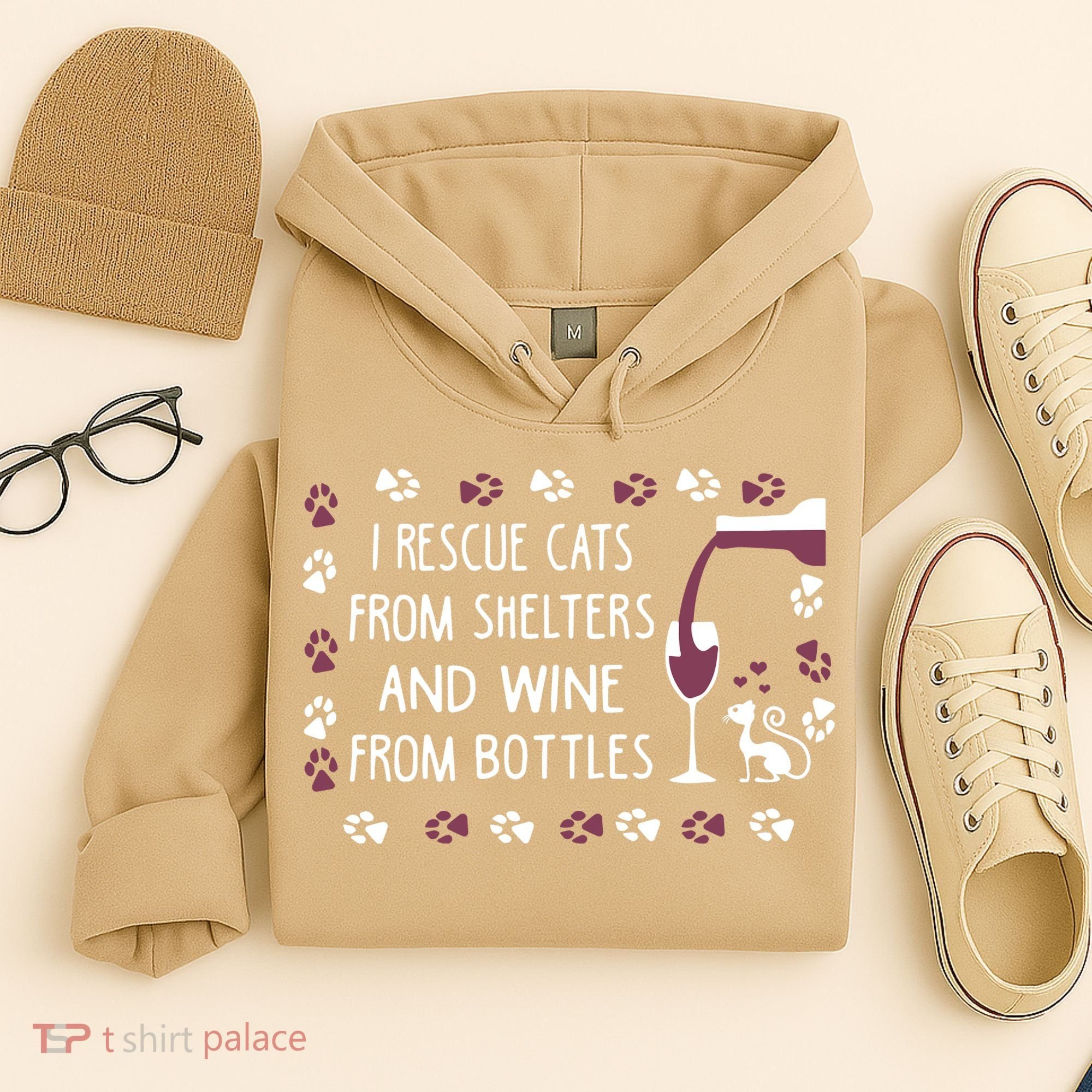 I Rescue Cats From Shelters And Wine From Bottles Wine Hoodie