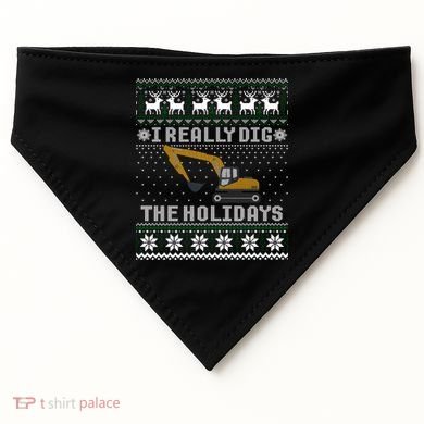 I Really Dig The Holidays Excavator Christmas Ugly Sweater Gift USA-Made Doggie Bandana