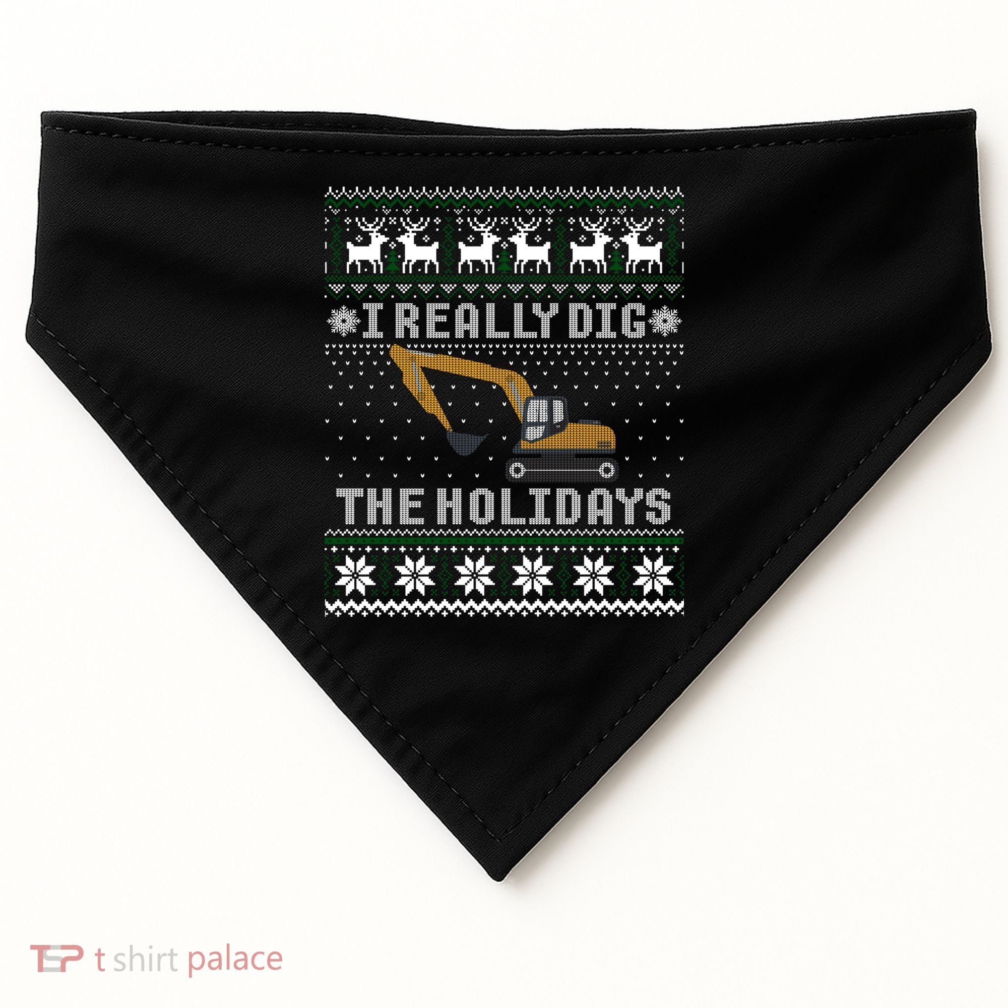 I Really Dig The Holidays Excavator Christmas Ugly Sweater Gift USA-Made Doggie Bandana