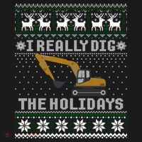 I Really Dig The Holidays Excavator Christmas Ugly Sweater Gift USA-Made Doggie Bandana thumb 2