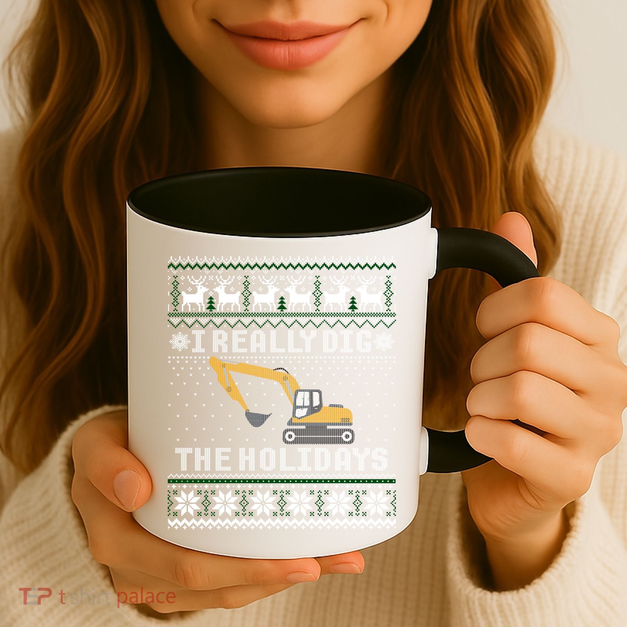I Really Dig The Holidays Excavator Christmas Ugly Sweater Gift Coffee Mug