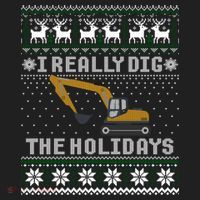 I Really Dig The Holidays Excavator Christmas Ugly Sweater Gift Golf Towel thumb 3