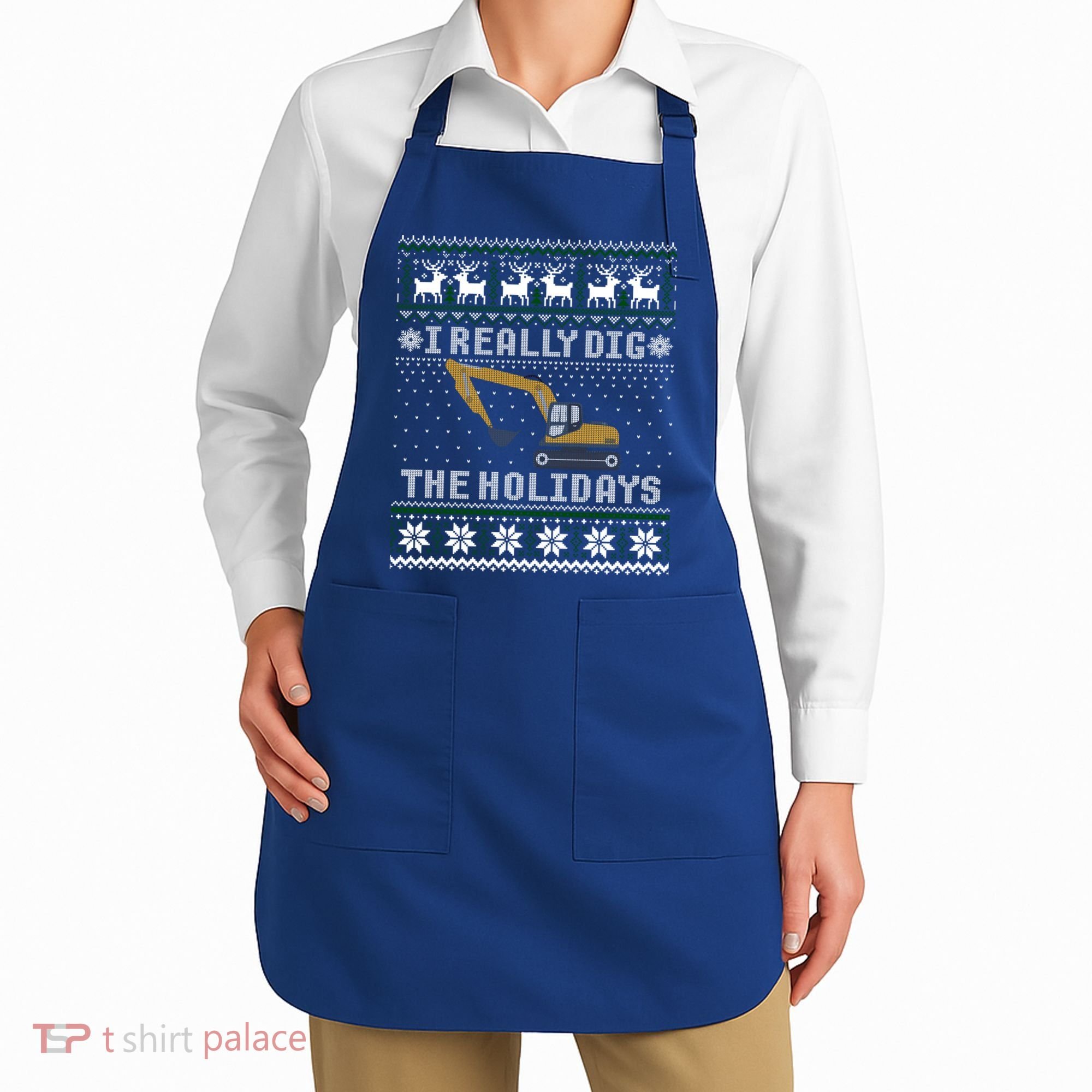 I Really Dig The Holidays Excavator Christmas Ugly Sweater Gift Apron