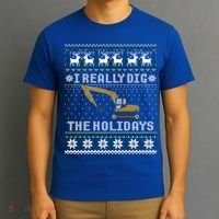 I Really Dig The Holidays Excavator Christmas Ugly Sweater Gift T-Shirt thumb 3