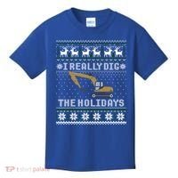 I Really Dig The Holidays Excavator Christmas Ugly Sweater Gift Kids T-Shirt thumb 0