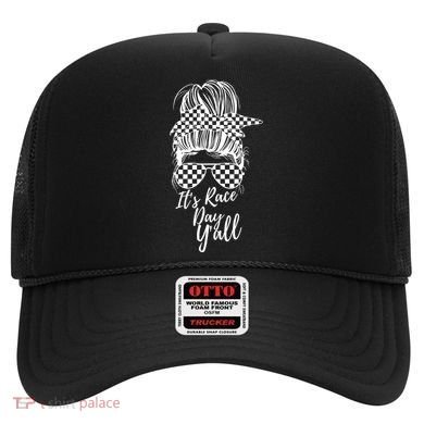 It's Race Day Y'all Checkered Flag Racing Messy Bun Design Cool Gift Hat
