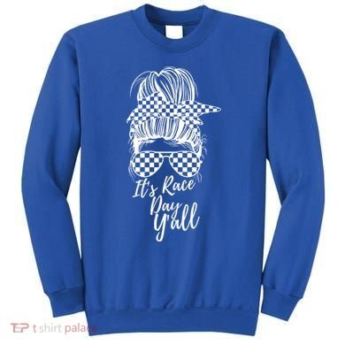 It's Race Day Y'all Checkered Flag Racing Messy Bun Design Cool Gift Sweatshirt
