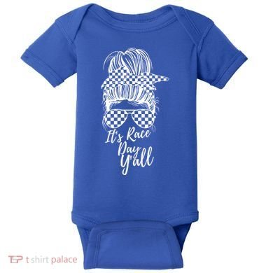 It's Race Day Y'all Checkered Flag Racing Messy Bun Design Cool Gift Baby Bodysuit