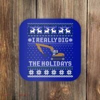I Really Dig The Holidays Excavator Christmas Ugly Sweater Gift Coaster thumb 0
