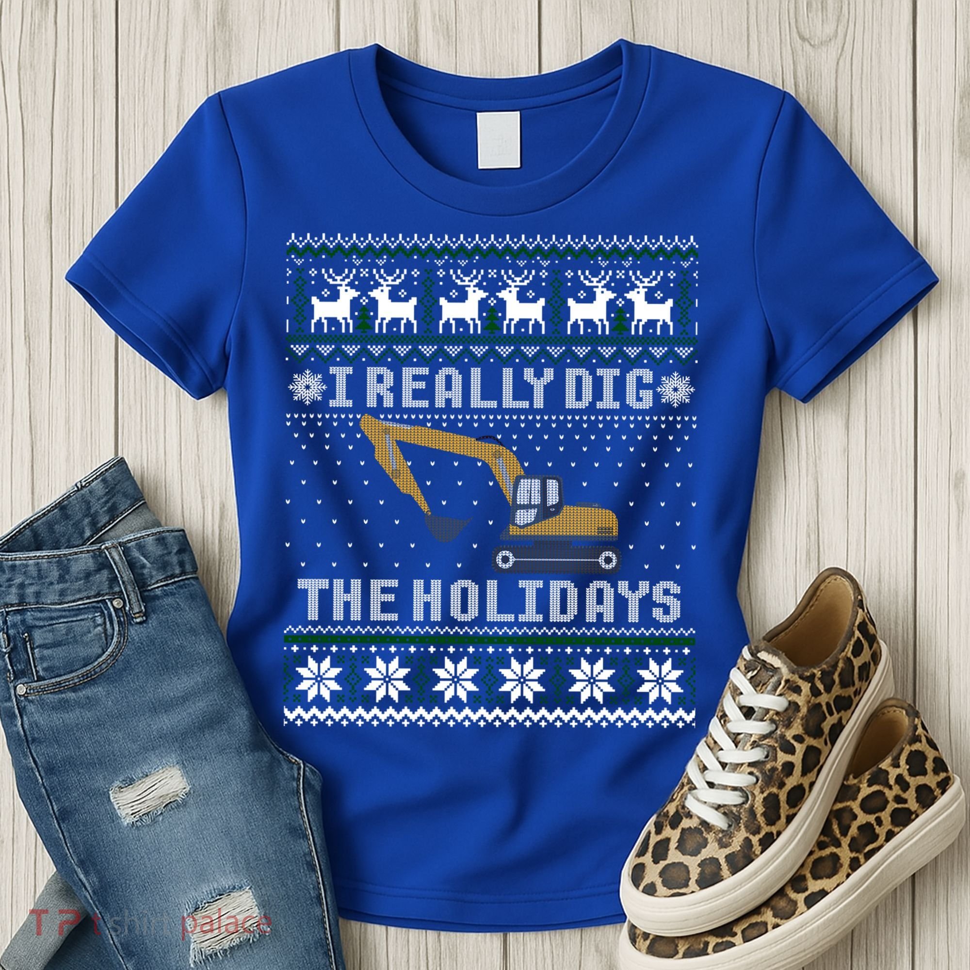I Really Dig The Holidays Excavator Christmas Ugly Sweater Gift Women's T-Shirt