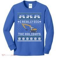 I Really Dig The Holidays Excavator Christmas Ugly Sweater Gift Kids Long Sleeve Shirt thumb 0