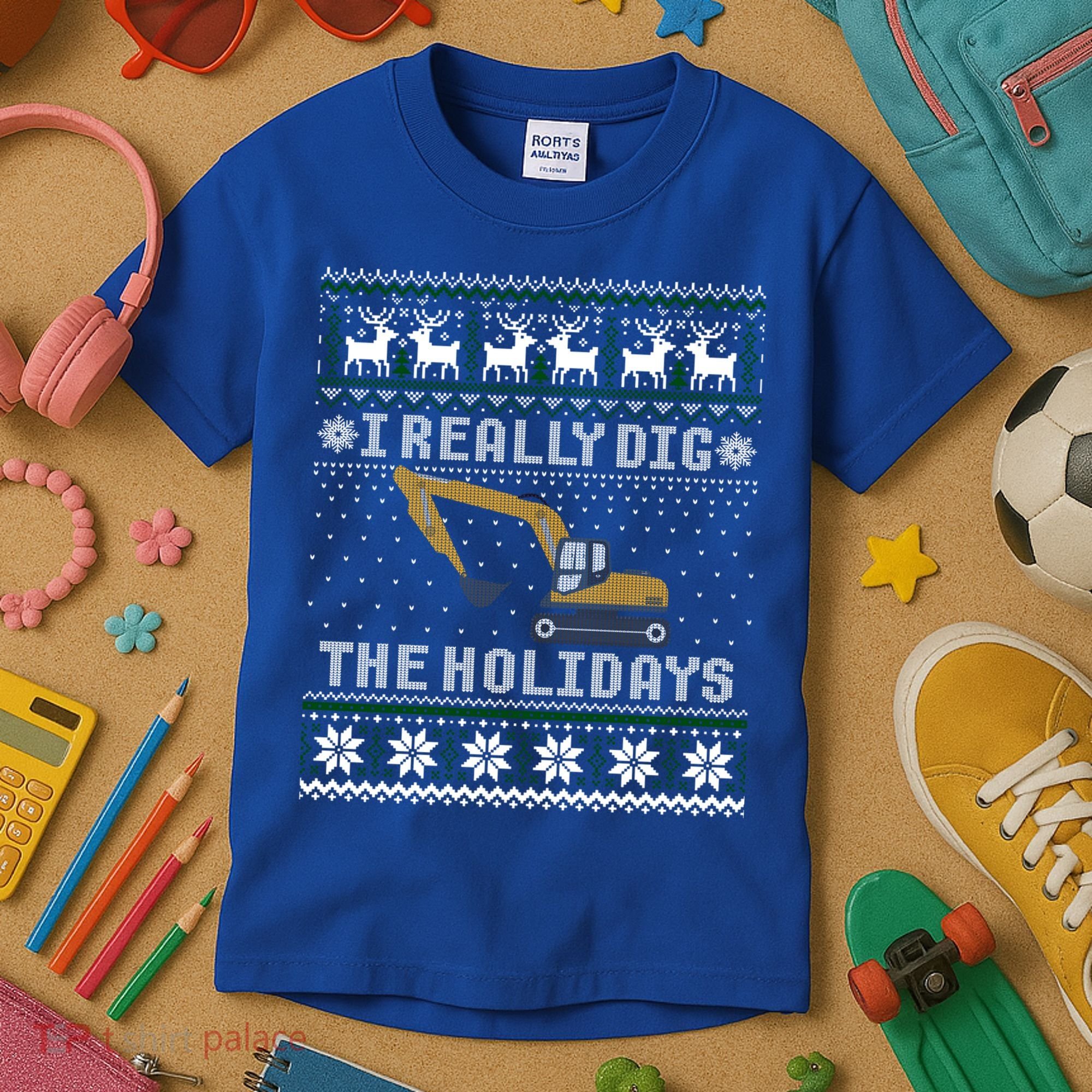 I Really Dig The Holidays Excavator Christmas Ugly Sweater Gift Kids T-Shirt